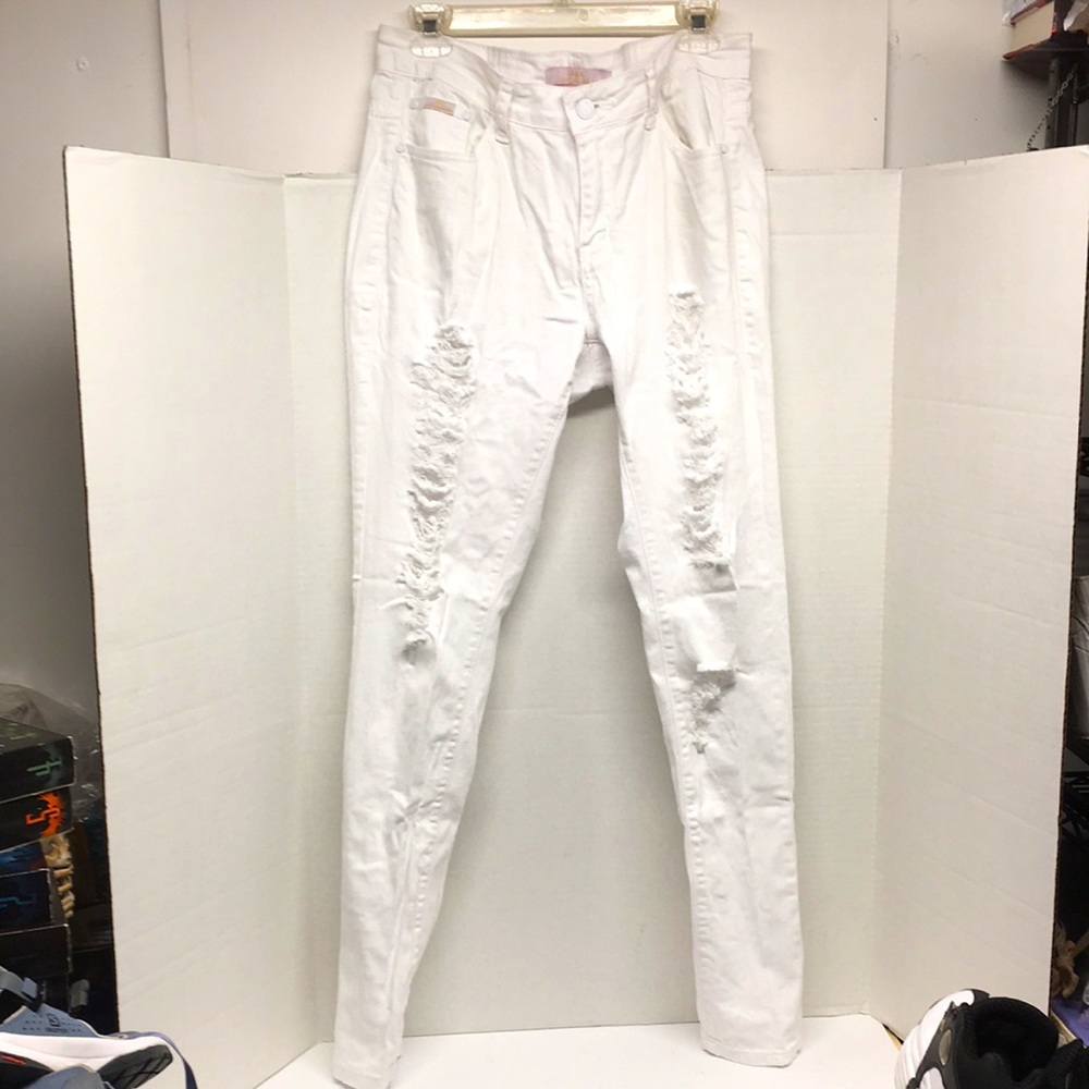 J&C Jeans and Crown Women Distress White Jeans Size 13